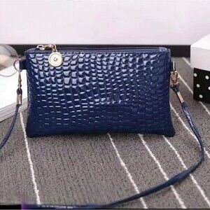 Navy‎ blue crossbody bag faux snake skin purse
